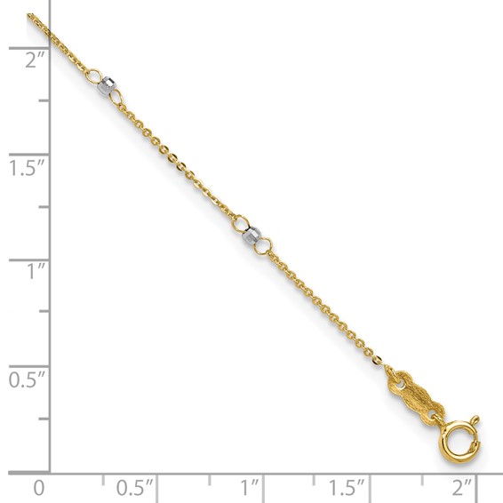 14k Two-tone Cable Chain Mirror Beads 8-Station 9 inch Plus 1 inch Extender - Total 10 inch Anklet