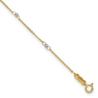 14K Two-tone Cable Chain Mirror Beads 8-Station Plus 1 Inch Extender - Total 10 Inch Anklet, 9" view 1