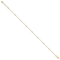 14K Two-tone Ropa Chain Mirror Beads 7-Station Plus 1 Inch Extender - Total 10 Inch Anklet, 9" view 2