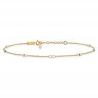 14K Two-tone Ropa Chain Mirror Beads 7-Station Plus 1 Inch Extender - Total 10 Inch Anklet, 9" view 3
