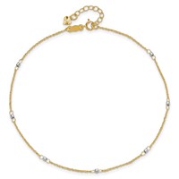 14K Two-tone Ropa Chain Mirror Beads 7-Station Plus 1 Inch Extender - Total 10 Inch Anklet, 9" view 4