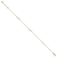 14K Tri-color Open Wavy Links 3-Station Plus 1 Inch Extender - Total 10 Inch Anklet, 9" view 2