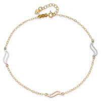 14K Tri-color Open Wavy Links 3-Station Plus 1 Inch Extender - Total 10 Inch Anklet, 9" view 4