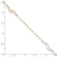 14K Tri-color Open Wavy Links 3-Station Plus 1 Inch Extender - Total 10 Inch Anklet, 9" view 5