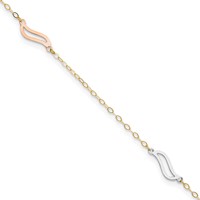 14K Tri-color Open Wavy Links 3-Station Plus 1 Inch Extender - Total 10 Inch Anklet, 9" view 1