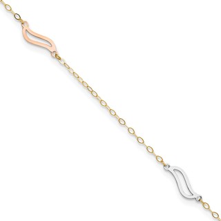 14K Tri-color Open Wavy Links 3-Station 9 inch Plus 1 inch Extender - Total 10 inch Anklet