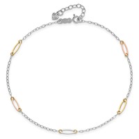 14K Tri-color Oval Link 5-Station Plus 1 Inch Extender - Total 10 Inch Anklet, 9" view 4