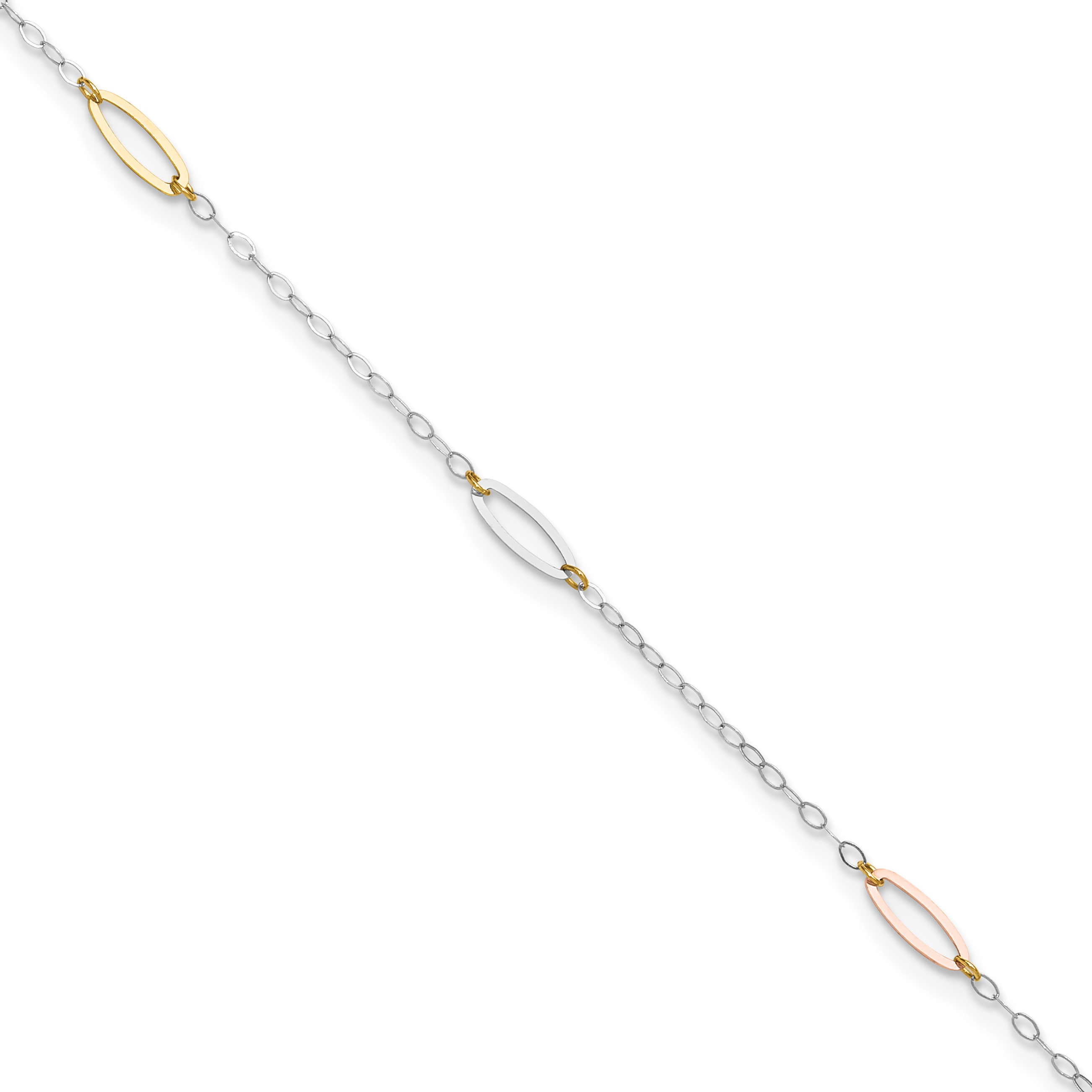 14K Tri-color Oval Link 5-Station 9 inch Plus 1 inch Extender - Total ...