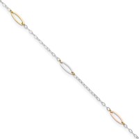 14K Tri-color Oval Link 5-Station Plus 1 Inch Extender - Total 10 Inch Anklet, 9" view 1