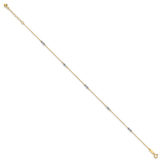 14K Two-tone Fancy Twist 5-Station 9 inch Plus 1 inch Extender - Total 10 inch Anklet