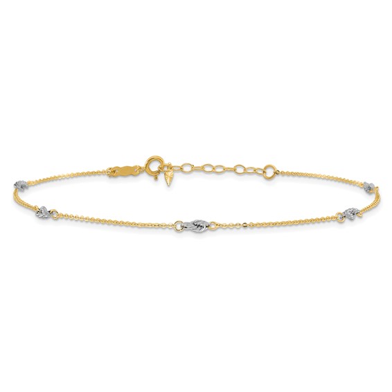 14K Two-tone Fancy Twist 5-Station 9 inch Plus 1 inch Extender - Total 10 inch Anklet