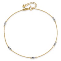 14K Two-tone Fancy Twist 5-Station Plus 1 Inch Extender - Total 10 Inch Anklet, 9" view 4