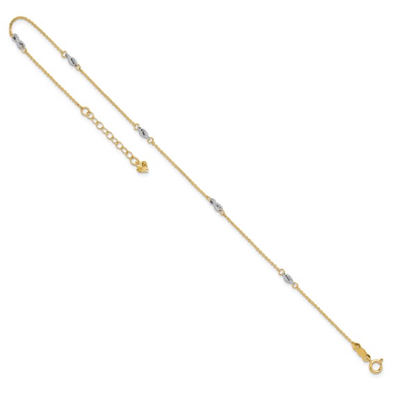 14K Two-tone Fancy Twist 5-Station 9 inch Plus 1 inch Extender - Total 10 inch Anklet