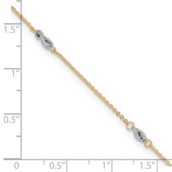 14K Two-tone Fancy Twist 5-Station 9 inch Plus 1 inch Extender - Total 10 inch Anklet