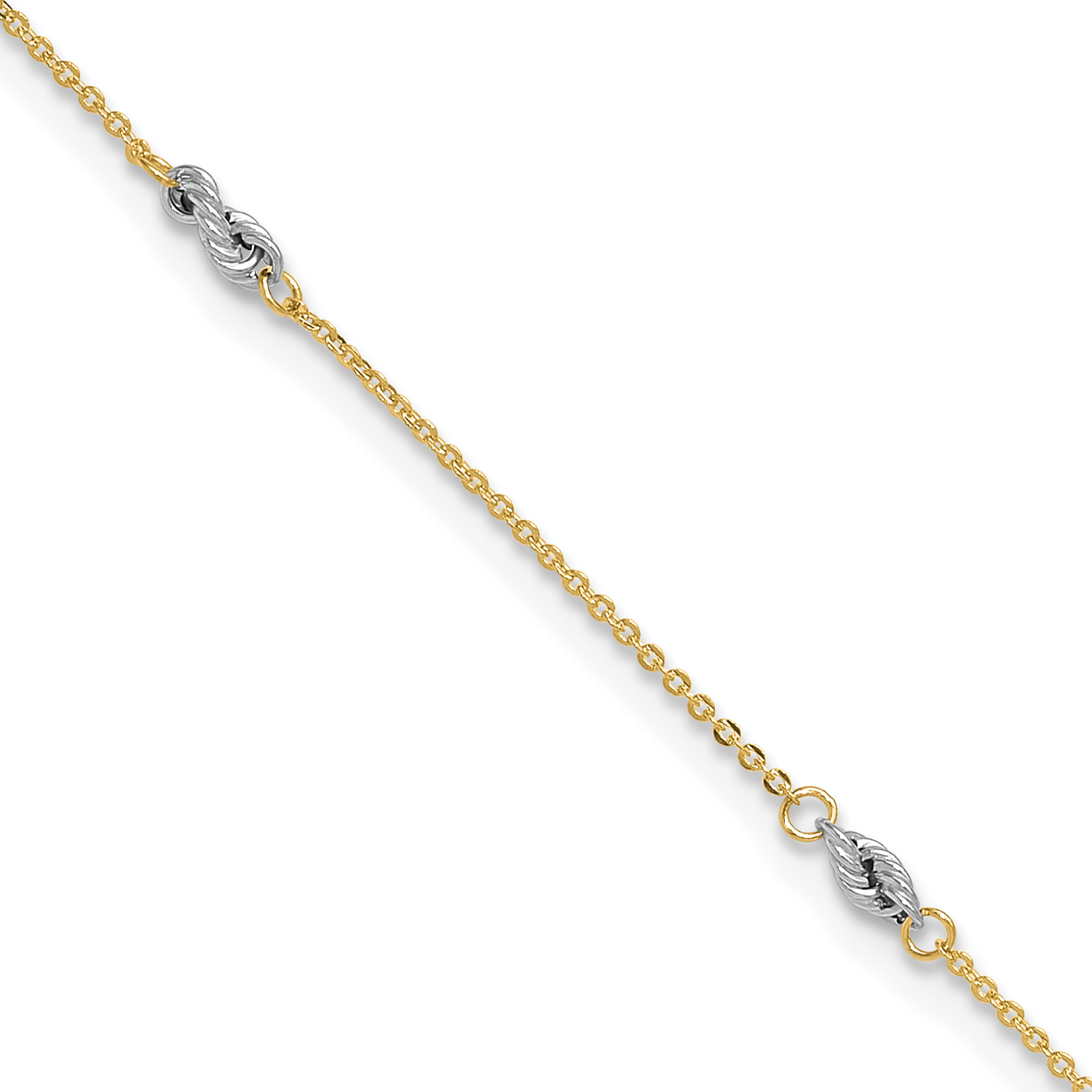 14K Two-tone Fancy Twist 5-Station 9 inch Anklet Plus 1 inch Heart Dangle Extender (ANK271-9)