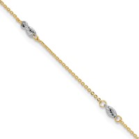 14K Two-tone Fancy Twist 5-Station Plus 1 Inch Extender - Total 10 Inch Anklet, 9" view 1