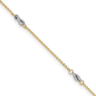 14K Two-tone Fancy Twist 5-Station 9 inch Plus 1 inch Extender - Total 10 inch Anklet