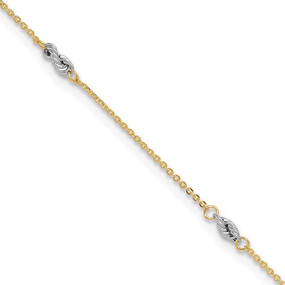 14K Two-tone Fancy Twist 5-Station 9 inch Plus 1 inch Extender - Total 10 inch Anklet