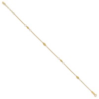 14K Yellow Gold Diamond-cut Rice Puff Beads 4-Station Plus 1 Inch Extender - Total 10 Inch Anklet, 9" view 2