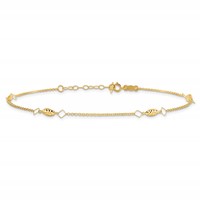 14K Yellow Gold Diamond-cut Rice Puff Beads 4-Station Plus 1 Inch Extender - Total 10 Inch Anklet, 9" view 3