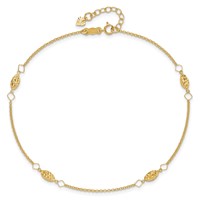 14K Yellow Gold Diamond-cut Rice Puff Beads 4-Station Plus 1 Inch Extender - Total 10 Inch Anklet, 9" view 4