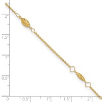 14K Yellow Gold Diamond-cut Rice Puff Beads 4-Station Plus 1 Inch Extender - Total 10 Inch Anklet, 9" view 5