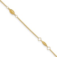 14K Yellow Gold Diamond-cut Rice Puff Beads 4-Station Plus 1 Inch Extender - Total 10 Inch Anklet, 9" view 1