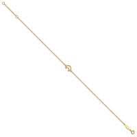 14K Yellow Gold Textured and Polished Crescent Moon Plus 1 Inch Extender - Total 10 Inch Anklet, 9" view 2