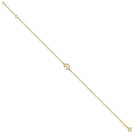 14K Textured and Polished Crescent Moon 9 inch Plus 1 inch Extender - Total 10 inch Anklet