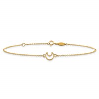 14K Yellow Gold Textured and Polished Crescent Moon Plus 1 Inch Extender - Total 10 Inch Anklet, 9" view 3