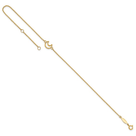 14K Textured and Polished Crescent Moon 9 inch Plus 1 inch Extender - Total 10 inch Anklet