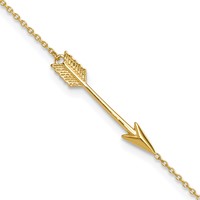 14K Yellow Gold Polished Arrow Plus 1 Inch Extender - Total 10 Inch Anklet, 9" view 1