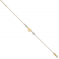 14K Two-tone Puffed Love Heart and Diamond-cut Beads Bracelet Plus 1 Inch Heart Dangle Extender, 7" view 3