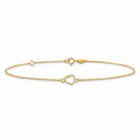 14K Yellow Gold Textured and Polished Open Heart Plus 1 Inch Extender - Total 10 Inch Anklet, 9" view 3