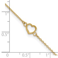 14K Yellow Gold Textured and Polished Open Heart Plus 1 Inch Extender - Total 10 Inch Anklet, 9" view 5
