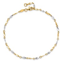 14K Two-Tone Polished Twisted Link Plus 1 Inch Extender - Total 10 Inch Anklet, 9" view 5