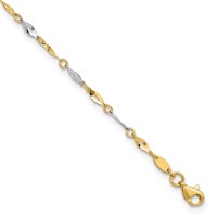 14K Two-Tone Polished Twisted Link Plus 1 Inch Extender - Total 10 Inch Anklet, 9" view 1