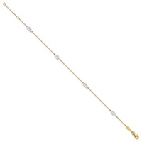 14K Two-Tone Diamond-cut Leaf 4-Station Plus 1 Inch Extender - Total 10 Inch Anklet, 9" view 2