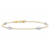 14K Two-Tone Diamond-cut Leaf 4-Station Plus 1 Inch Extender - Total 10 Inch Anklet, 9" view 3