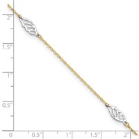 14K Two-Tone Diamond-cut Leaf 4-Station Plus 1 Inch Extender - Total 10 Inch Anklet, 9" view 4