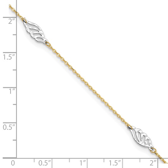 14K Two-Tone Diamond-cut Leaf 4-Station 9 inch Plus 1 inch Extender - Total 10 inch Anklet