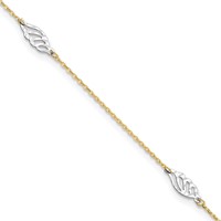 14K Two-Tone Diamond-cut Leaf 4-Station Plus 1 Inch Extender - Total 10 Inch Anklet, 9" view 1