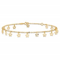 14K Yellow Gold Polished and Textured Dangle Stars Plus 1 Inch Star Dangle Extender - Total 10 Inch Anklet, 9" view 3