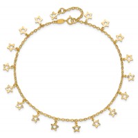 14K Yellow Gold Polished and Textured Dangle Stars Plus 1 Inch Star Dangle Extender - Total 10 Inch Anklet, 9" view 4