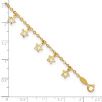 14K Yellow Gold Polished and Textured Dangle Stars Plus 1 Inch Star Dangle Extender - Total 10 Inch Anklet, 9" view 5