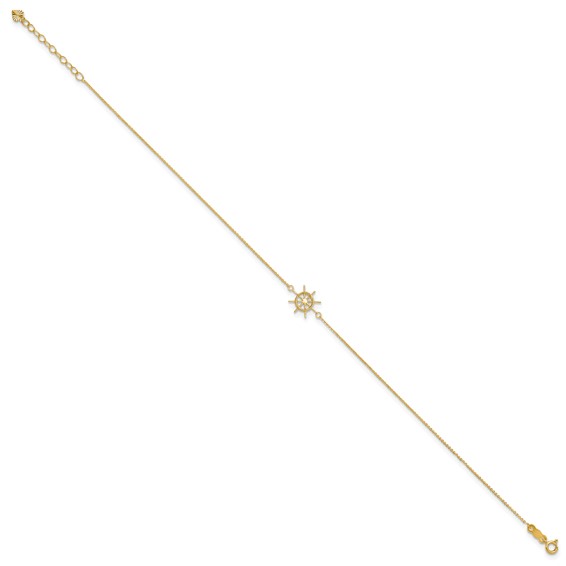 14k Ships Wheel 9 inch Plus 1 inch Extender - Total 10 inch Anklet