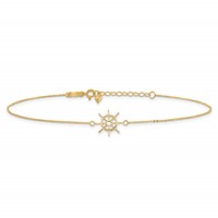 14K Yellow Gold Ships Wheel Plus 1 Inch Extender - Total 10 Inch Anklet, 9" view 3