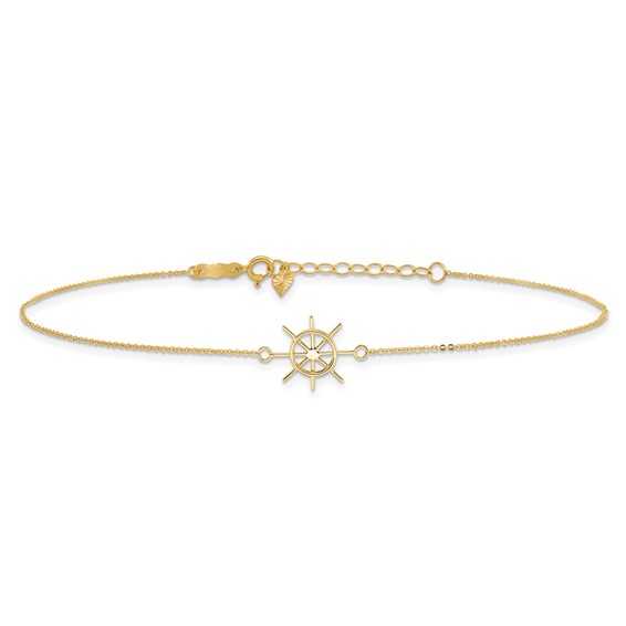 14k Ships Wheel 9 inch Plus 1 inch Extender - Total 10 inch Anklet