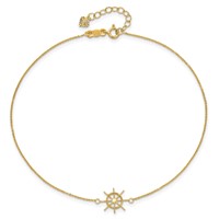 14K Yellow Gold Ships Wheel Plus 1 Inch Extender - Total 10 Inch Anklet, 9" view 4
