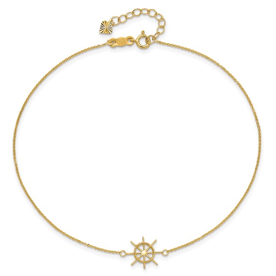 14k Ships Wheel 9 inch Plus 1 inch Extender - Total 10 inch Anklet